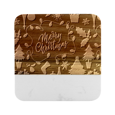 Merry Christmas, Happy New Year, Christmas Seamless Texture Marble Wood Coaster (Square) from ArtsNow.com Front