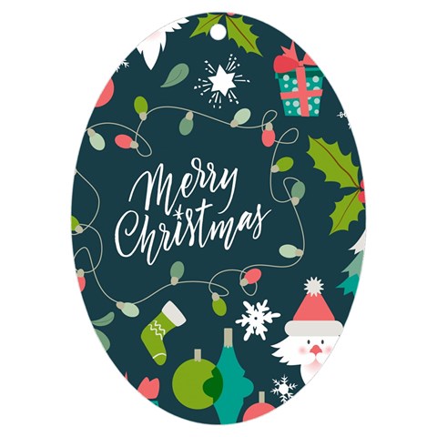 Merry Christmas, Happy New Year, Christmas Seamless Texture UV Print Acrylic Ornament Oval from ArtsNow.com Front