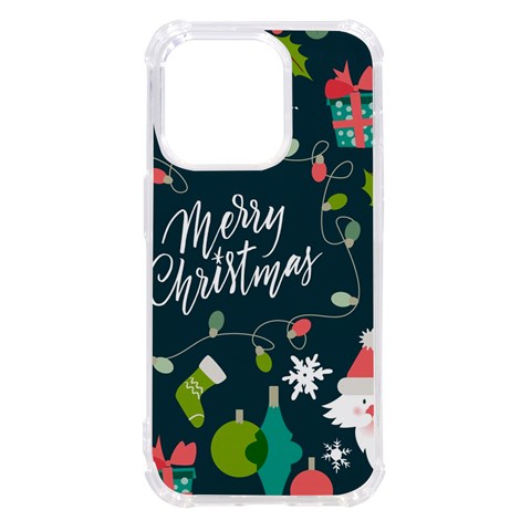 Merry Christmas, Happy New Year, Christmas Seamless Texture iPhone 14 Pro TPU UV Print Case from ArtsNow.com Front