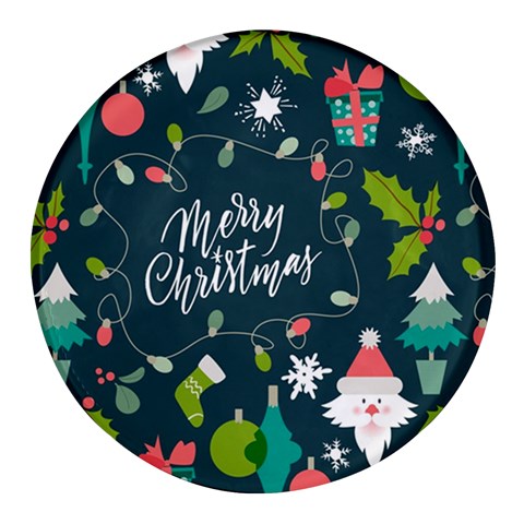 Merry Christmas, Happy New Year, Christmas Seamless Texture Round Glass Fridge Magnet (4 pack) from ArtsNow.com Front