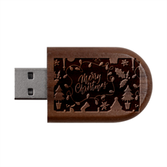 Merry Christmas, Happy New Year, Christmas Seamless Texture Wood Oval USB Flash Drive from ArtsNow.com USB