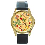 Merry Christmas, New Year Backgrounds, Happy New Year Round Gold Metal Watch