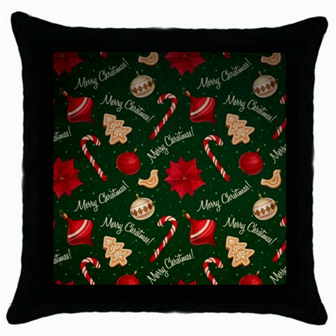 Merry Christmas Throw Pillow Case (Black) from ArtsNow.com Front