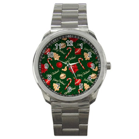 Merry Christmas Sport Metal Watch from ArtsNow.com Front