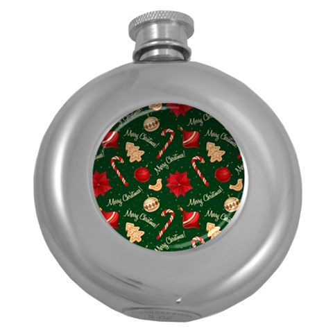 Merry Christmas Round Hip Flask (5 oz) from ArtsNow.com Front