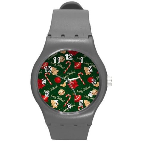 Merry Christmas Round Plastic Sport Watch (M) from ArtsNow.com Front