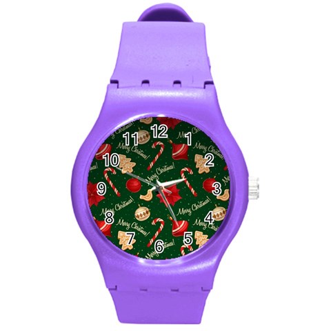 Merry Christmas Round Plastic Sport Watch (M) from ArtsNow.com Front