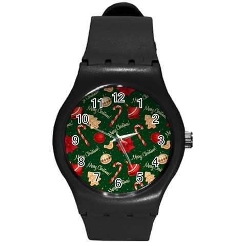 Merry Christmas Round Plastic Sport Watch (M) from ArtsNow.com Front