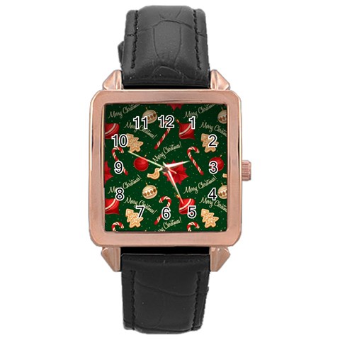 Merry Christmas Rose Gold Leather Watch  from ArtsNow.com Front