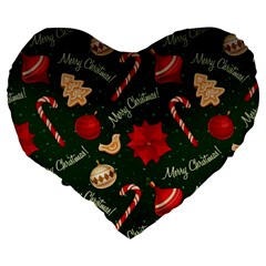 Merry Christmas Large 19  Premium Flano Heart Shape Cushions from ArtsNow.com Back