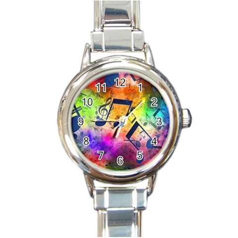 Music Texture, Grunge Music Background Round Italian Charm Watch from ArtsNow.com Front