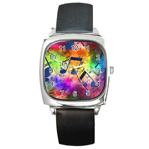 Music Texture, Grunge Music Background Square Metal Watch from ArtsNow.com Front