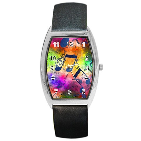 Music Texture, Grunge Music Background Barrel Style Metal Watch from ArtsNow.com Front