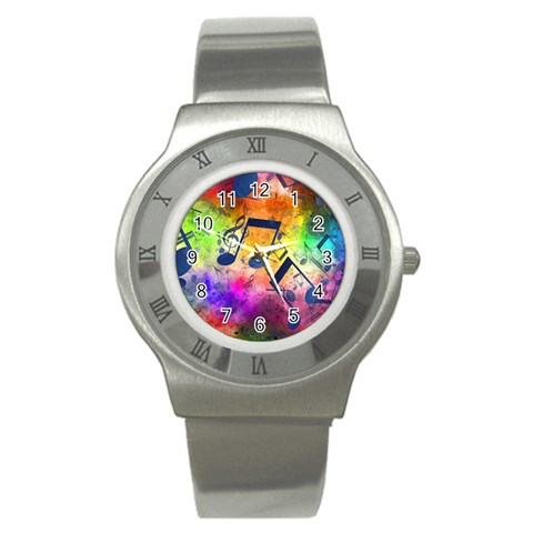 Music Texture, Grunge Music Background Stainless Steel Watch from ArtsNow.com Front