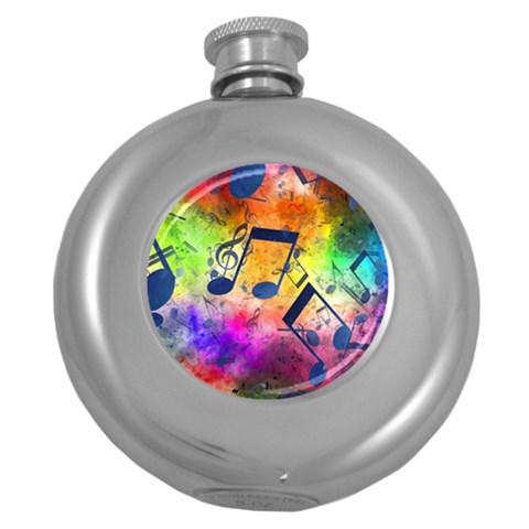 Music Texture, Grunge Music Background Round Hip Flask (5 oz) from ArtsNow.com Front