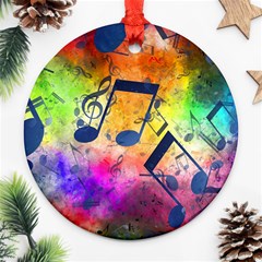 Music Texture, Grunge Music Background Round Ornament (Two Sides) from ArtsNow.com Front