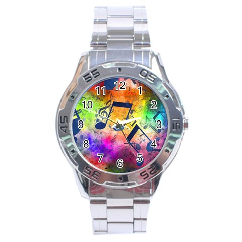 Music Texture, Grunge Music Background Stainless Steel Analogue Watch from ArtsNow.com Front