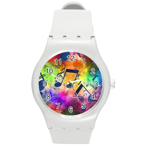 Music Texture, Grunge Music Background Round Plastic Sport Watch (M) from ArtsNow.com Front