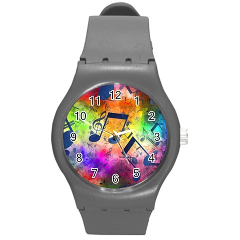 Music Texture, Grunge Music Background Round Plastic Sport Watch (M) from ArtsNow.com Front