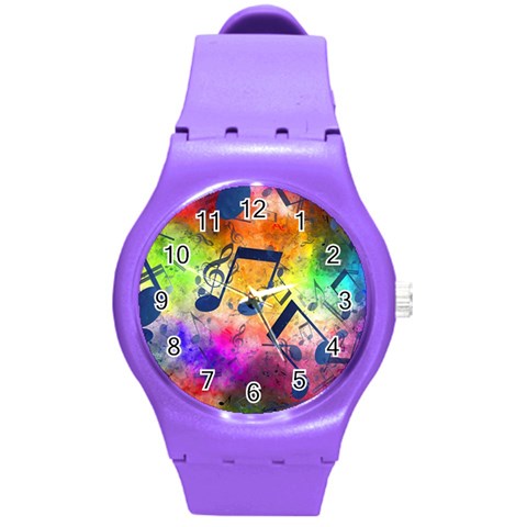 Music Texture, Grunge Music Background Round Plastic Sport Watch (M) from ArtsNow.com Front