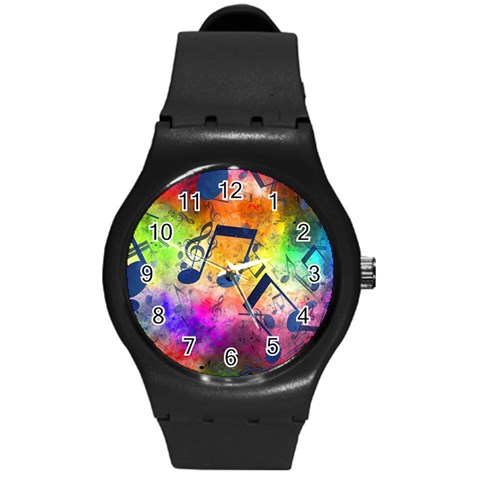 Music Texture, Grunge Music Background Round Plastic Sport Watch (M) from ArtsNow.com Front