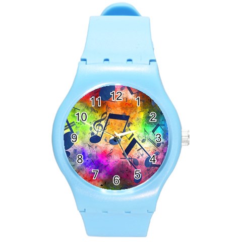 Music Texture, Grunge Music Background Round Plastic Sport Watch (M) from ArtsNow.com Front