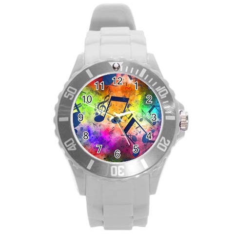 Music Texture, Grunge Music Background Round Plastic Sport Watch (L) from ArtsNow.com Front