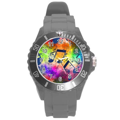 Music Texture, Grunge Music Background Round Plastic Sport Watch (L) from ArtsNow.com Front