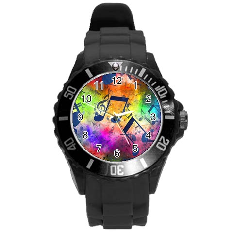 Music Texture, Grunge Music Background Round Plastic Sport Watch (L) from ArtsNow.com Front