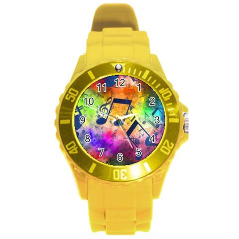 Music Texture, Grunge Music Background Round Plastic Sport Watch (L) from ArtsNow.com Front