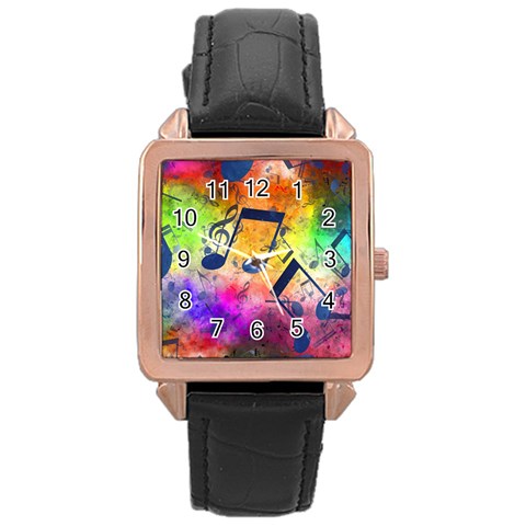 Music Texture, Grunge Music Background Rose Gold Leather Watch  from ArtsNow.com Front