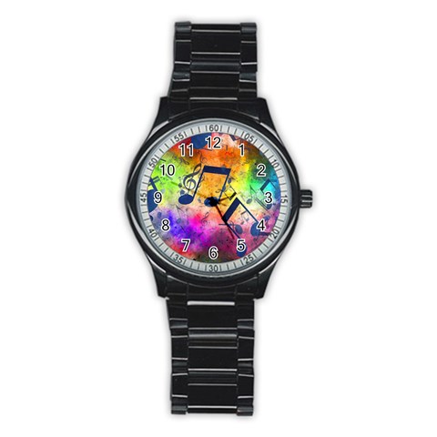 Music Texture, Grunge Music Background Stainless Steel Round Watch from ArtsNow.com Front