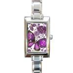 Purple Butterflies, Abstract, Floral, Flowers Rectangle Italian Charm Watch