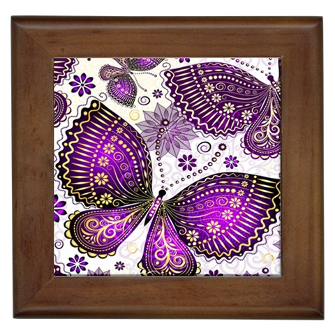 Purple Butterflies, Abstract, Floral, Flowers Framed Tile from ArtsNow.com Front