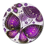 Purple Butterflies, Abstract, Floral, Flowers Round Mousepad