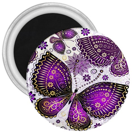 Purple Butterflies, Abstract, Floral, Flowers 3  Magnets from ArtsNow.com Front