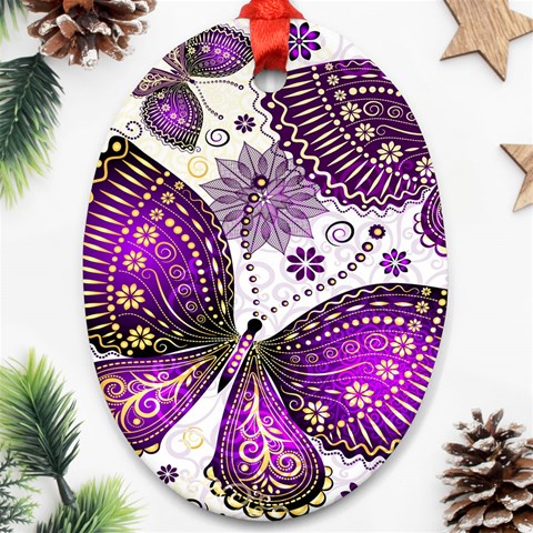 Purple Butterflies, Abstract, Floral, Flowers Ornament (Oval) from ArtsNow.com Front