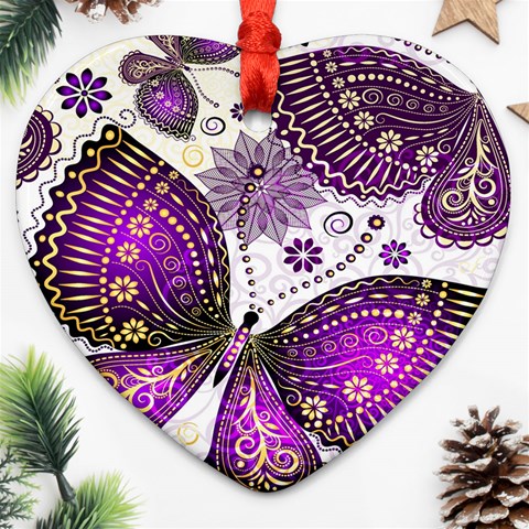 Purple Butterflies, Abstract, Floral, Flowers Ornament (Heart) from ArtsNow.com Front