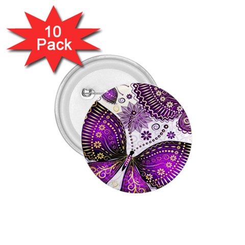 Purple Butterflies, Abstract, Floral, Flowers 1.75  Buttons (10 pack) from ArtsNow.com Front