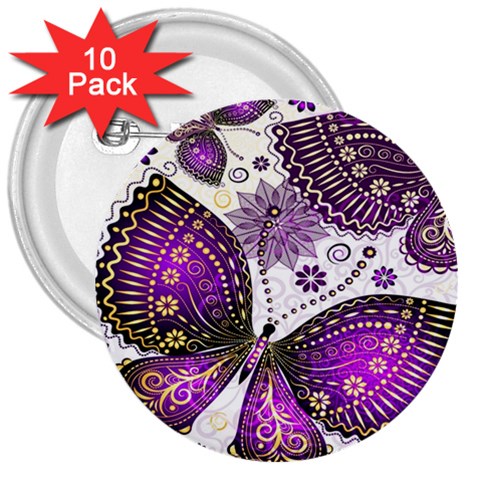 Purple Butterflies, Abstract, Floral, Flowers 3  Buttons (10 pack)  from ArtsNow.com Front