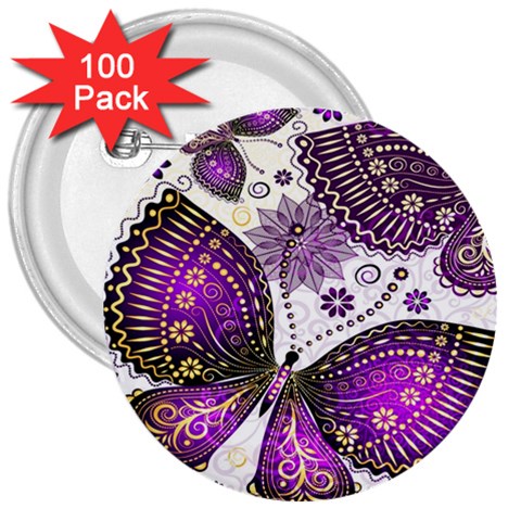 Purple Butterflies, Abstract, Floral, Flowers 3  Buttons (100 pack)  from ArtsNow.com Front