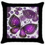 Purple Butterflies, Abstract, Floral, Flowers Throw Pillow Case (Black)