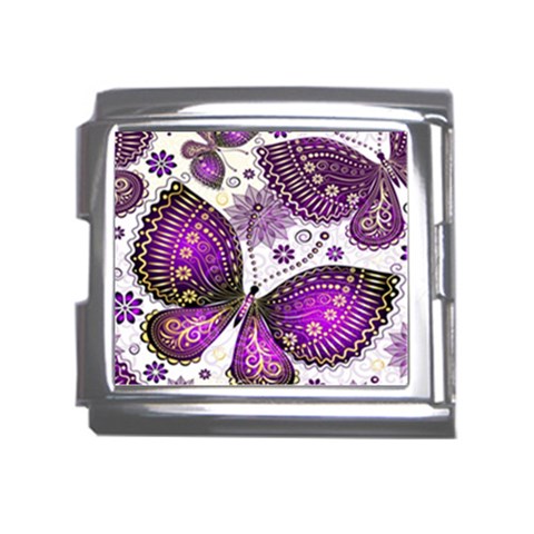 Purple Butterflies, Abstract, Floral, Flowers Mega Link Italian Charm (18mm) from ArtsNow.com Front