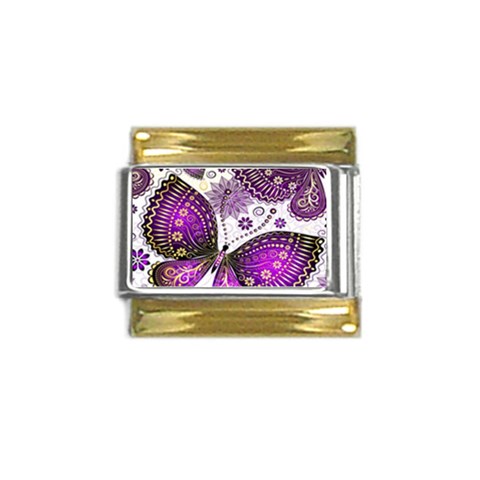 Purple Butterflies, Abstract, Floral, Flowers Gold Trim Italian Charm (9mm) from ArtsNow.com Front