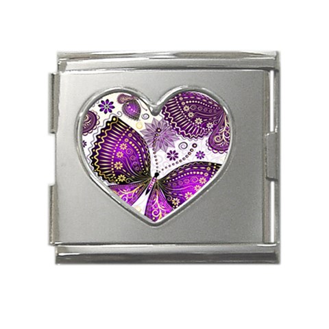 Purple Butterflies, Abstract, Floral, Flowers Mega Link Heart Italian Charm (18mm) from ArtsNow.com Front