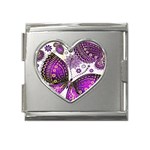 Purple Butterflies, Abstract, Floral, Flowers Mega Link Heart Italian Charm (18mm)