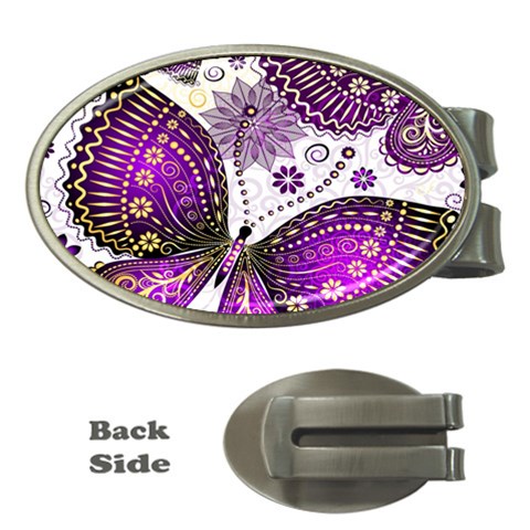 Purple Butterflies, Abstract, Floral, Flowers Money Clips (Oval)  from ArtsNow.com Front