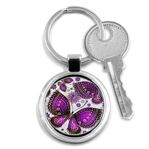 Purple Butterflies, Abstract, Floral, Flowers Key Chain (Round) from ArtsNow.com Front