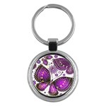 Purple Butterflies, Abstract, Floral, Flowers Key Chain (Round)