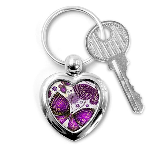 Purple Butterflies, Abstract, Floral, Flowers Key Chain (Heart) from ArtsNow.com Front